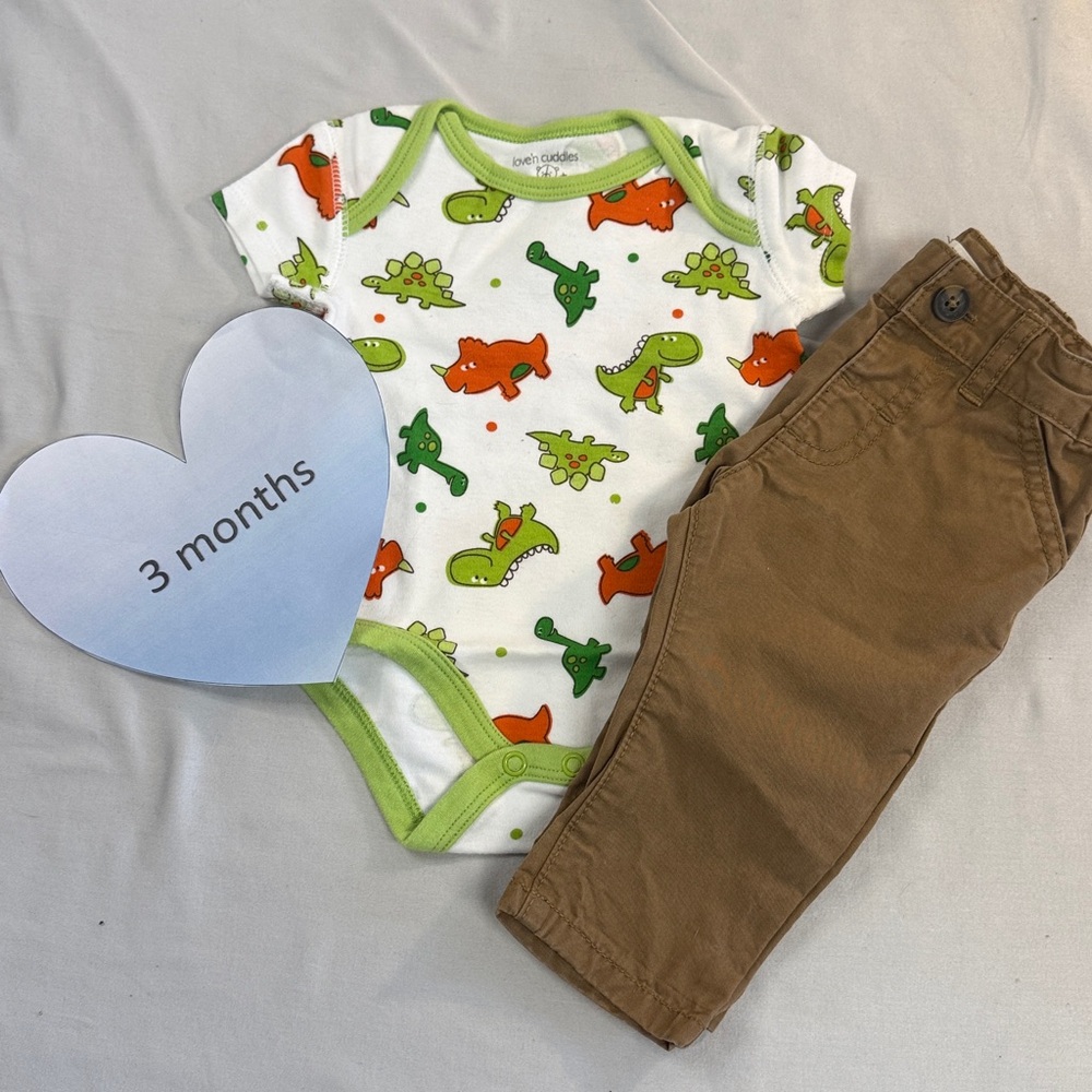 Baby Dinosaur Onesie and Brown Pants Set